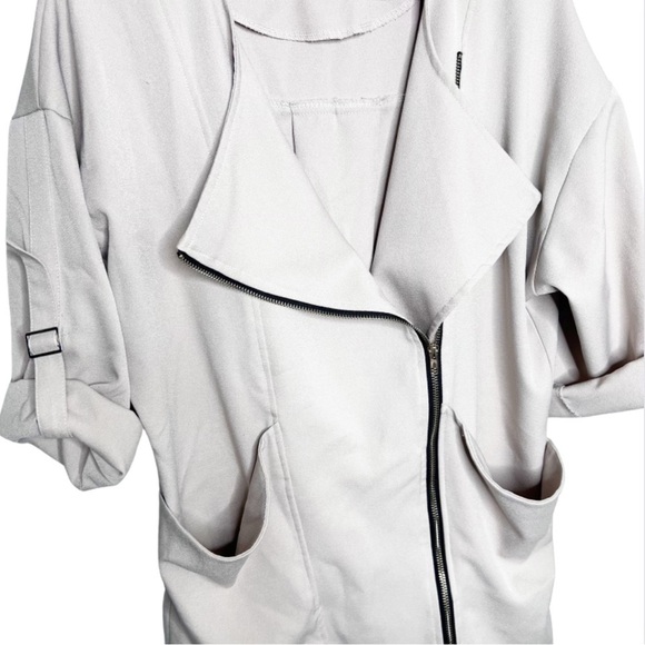 3/4 Sleeve Tan Solid Color Wide Collar Relaxed Duster Trench Coat Suit Jacket - Picture 8 of 16